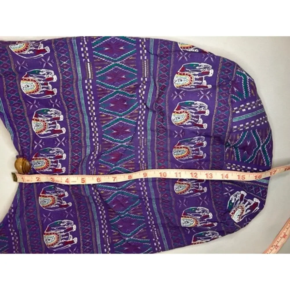 Purple Elephant Print Boho Sling Bag Hippie Hobo Shoulder Purse Zip Pockets